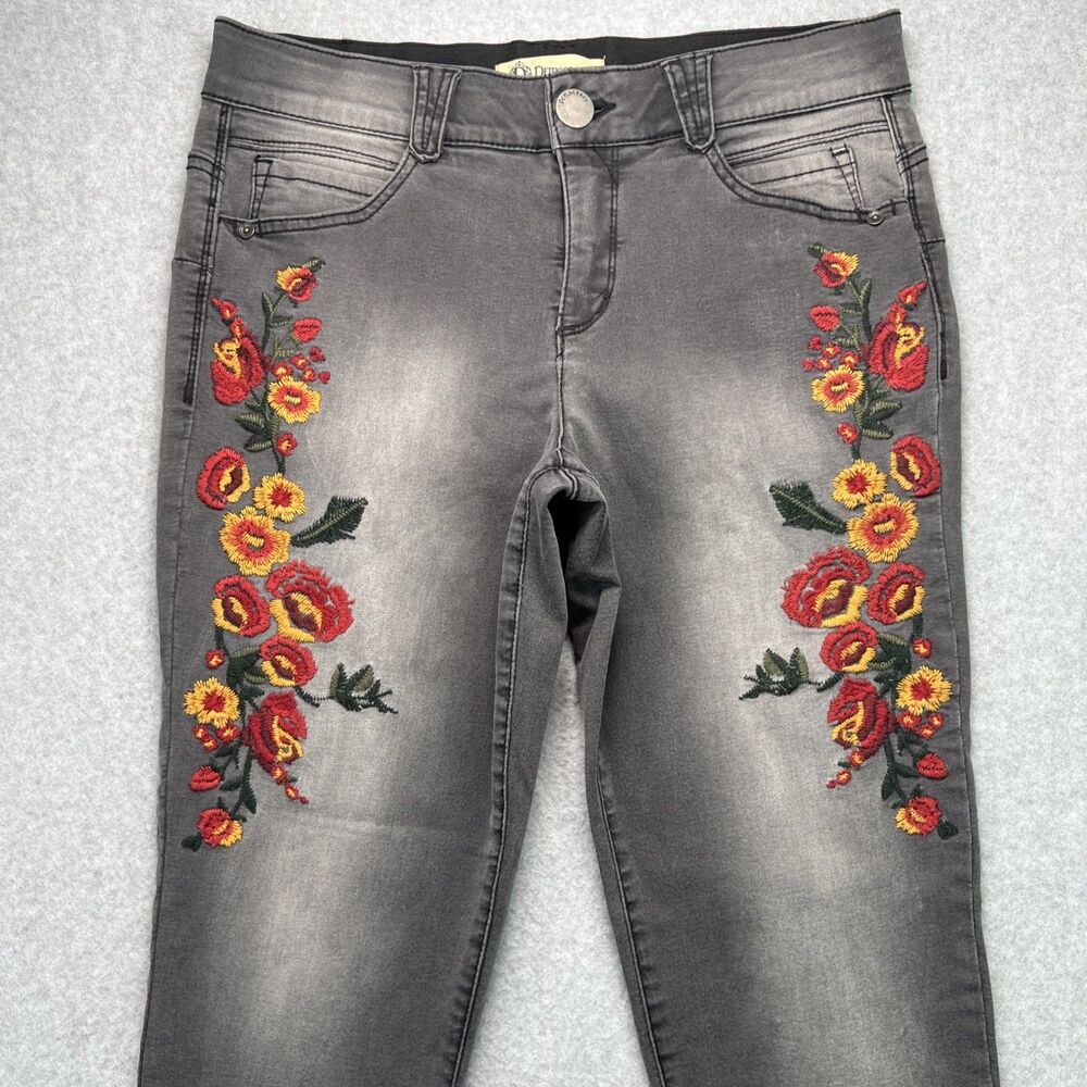 Democracy Ab Solution Skinny Jeans 10 Gray Floral Embroidered Mid Rise Stretch - Picture 3 of 16